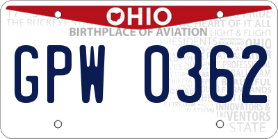 OH license plate GPW0362