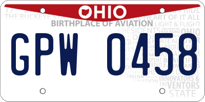 OH license plate GPW0458