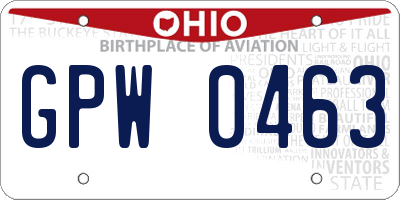 OH license plate GPW0463