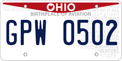 OH license plate GPW0502
