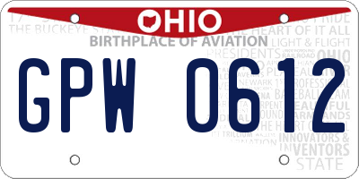 OH license plate GPW0612