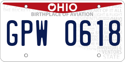 OH license plate GPW0618