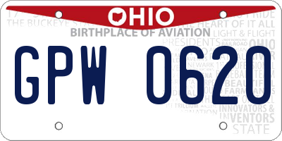 OH license plate GPW0620