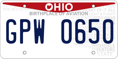 OH license plate GPW0650