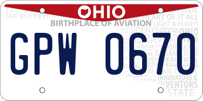 OH license plate GPW0670