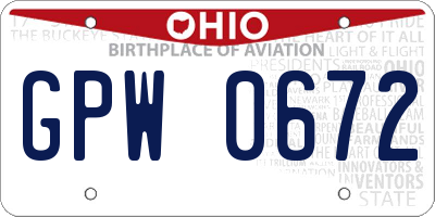 OH license plate GPW0672