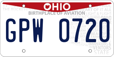 OH license plate GPW0720