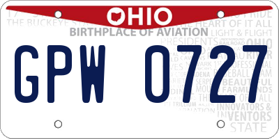 OH license plate GPW0727