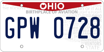 OH license plate GPW0728