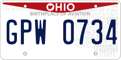 OH license plate GPW0734