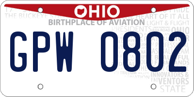 OH license plate GPW0802