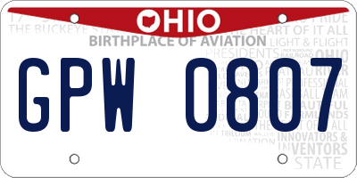 OH license plate GPW0807