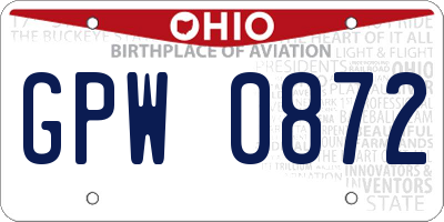 OH license plate GPW0872