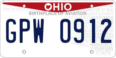 OH license plate GPW0912