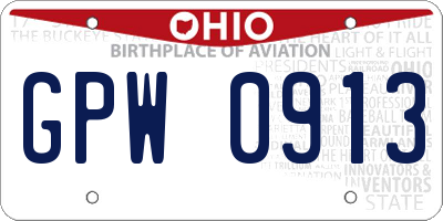 OH license plate GPW0913