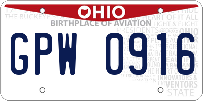 OH license plate GPW0916