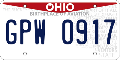 OH license plate GPW0917