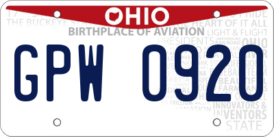 OH license plate GPW0920