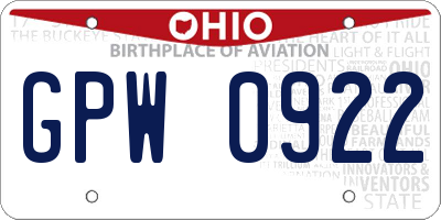 OH license plate GPW0922
