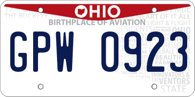 OH license plate GPW0923