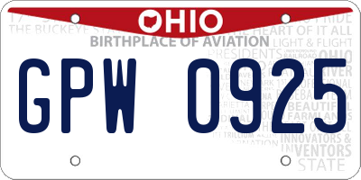 OH license plate GPW0925