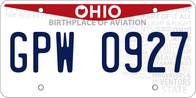 OH license plate GPW0927