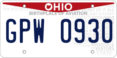 OH license plate GPW0930