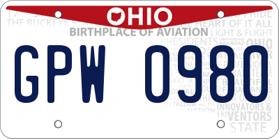 OH license plate GPW0980
