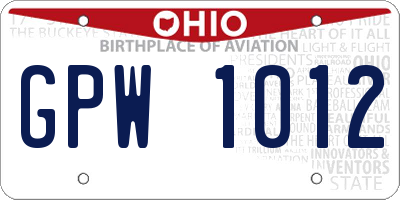 OH license plate GPW1012