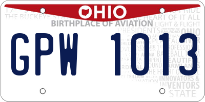 OH license plate GPW1013