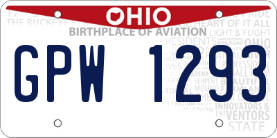 OH license plate GPW1293