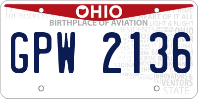 OH license plate GPW2136