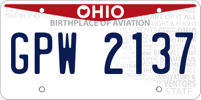OH license plate GPW2137