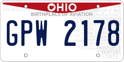 OH license plate GPW2178