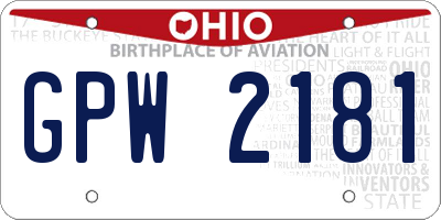 OH license plate GPW2181