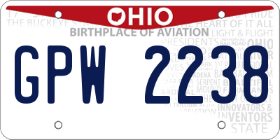 OH license plate GPW2238