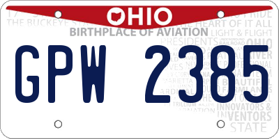 OH license plate GPW2385