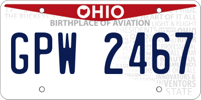 OH license plate GPW2467