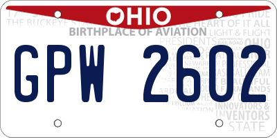 OH license plate GPW2602