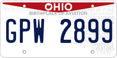 OH license plate GPW2899