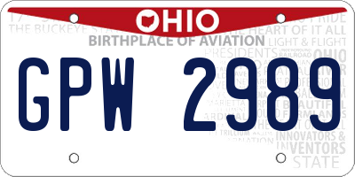 OH license plate GPW2989