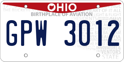 OH license plate GPW3012