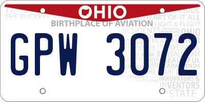 OH license plate GPW3072