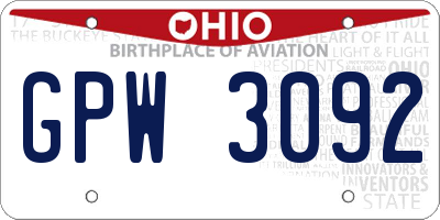 OH license plate GPW3092