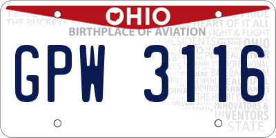 OH license plate GPW3116