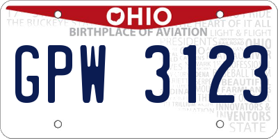 OH license plate GPW3123