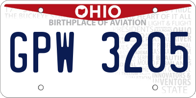 OH license plate GPW3205