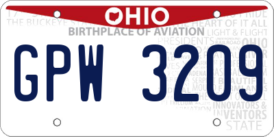 OH license plate GPW3209