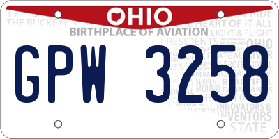 OH license plate GPW3258