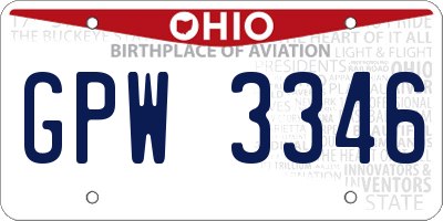 OH license plate GPW3346